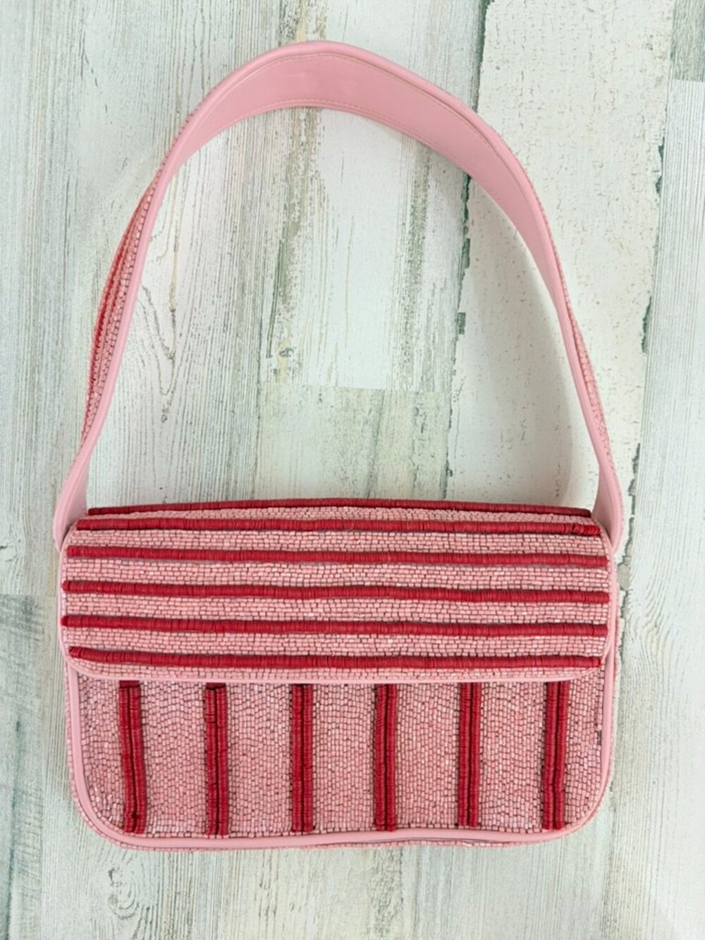 Staud Tommy Bag Montauk Stripe Red Pink Beaded